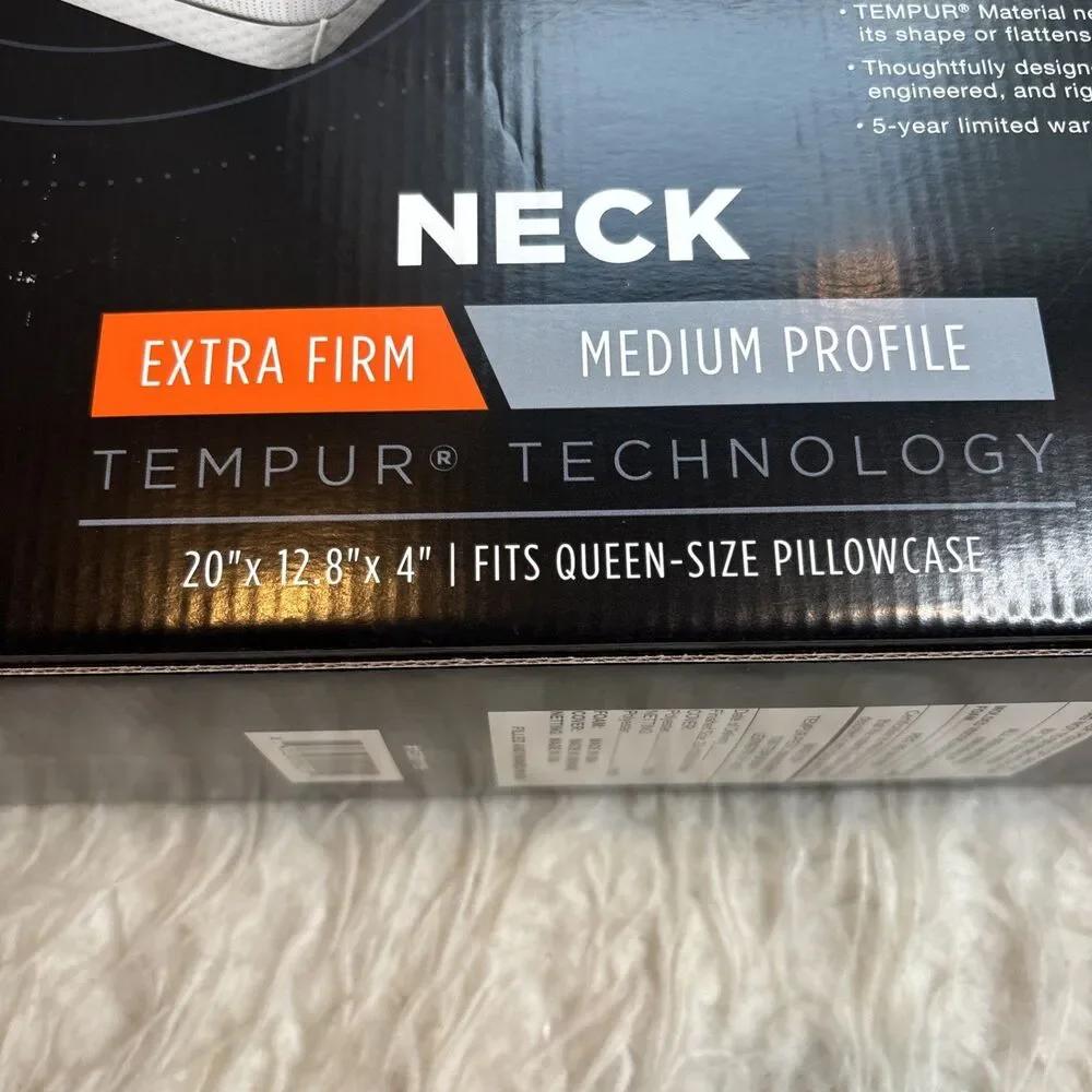 Tempur-Pedic Ergonomic Neck Pillow Extra Firm Medium Profile White NEW IN BOX